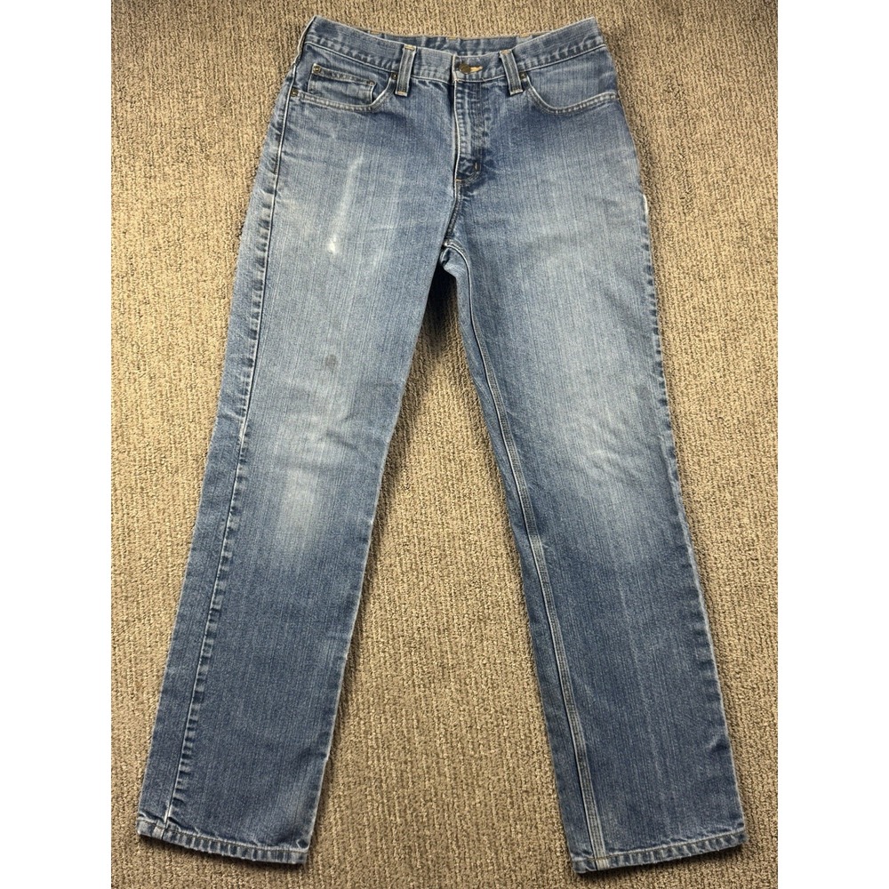 Carhartt Mens 32x32 Straight Tradiational Fit Jeans Medium Wash Distressed
